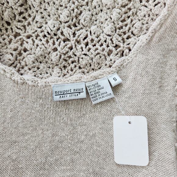 Vintage Y2K Newport News Crochet Knit Ivory Maxi Dress Lined Ramie Cotton XS - Picture 9 of 10